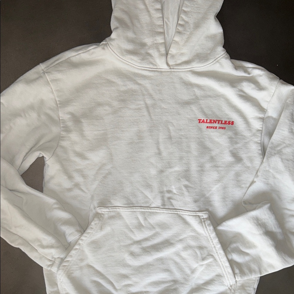 TALENTLESS White Hoodie with Red Accents